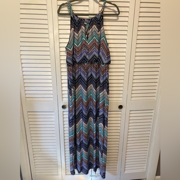 Emma & Michele Dresses & Skirts - Emma & Michele Blue And Orange Sleeveless Maxi Dress Size Large
